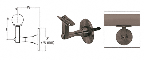 C.R. Laurence CRL Dark Bronze Anodized 2-Way Adjustable Wall Mounted Hand Railing Bracket for 1-1/2&quot;, 1.9&quot; and 2&quot; Diameter Tubing | HR2SWDU