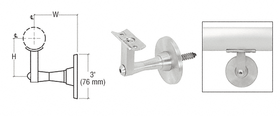 C.R. Laurence CRL Mill Aluminum 2-Way Adjustable Wall Mounted Hand Railing Bracket for 1-1/2&quot;, 1.9&quot; and 2&quot; Diameter Tubing | HR2SWMA