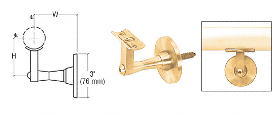 C.R. Laurence CRL Polished Brass 2-Way Adjustable Wall Mounted Hand Railing Bracket for 1-1/2&quot;, 1.9&quot; and 2&quot; Diameter Tubing | HR2SWPB