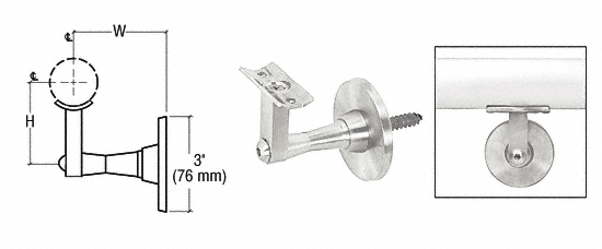 C.R. Laurence CRL Polished Stainless 2-Way Adjustable Wall Mounted Hand Railing Bracket for 1-1/2&quot;, 1.9&quot; and 2&quot; Diameter Tubing | HR2SWPS