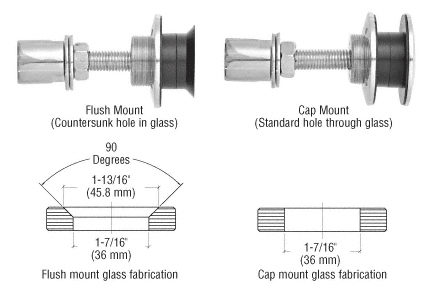 C.R. Laurence CRL Polished Stainless Steel Finish Rigid Combination Fastener for 1/2&quot; (12 mm)  to 1-1/16&quot; (27 mm) Glass | HRF14PS