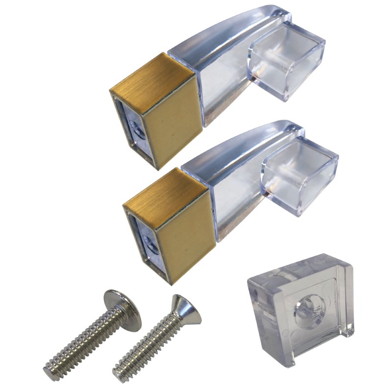 Clear Acrylic Towel Bar Brackets with Brushed Gold Finish Sleeve and Clear Acrylic Finger Pull - Kit | SPABKITBG
