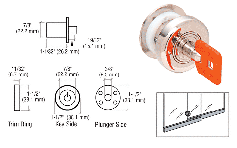 C.R. Laurence CRL Keymatic Sliding Glass Door Plunger Lock  | KML41GL