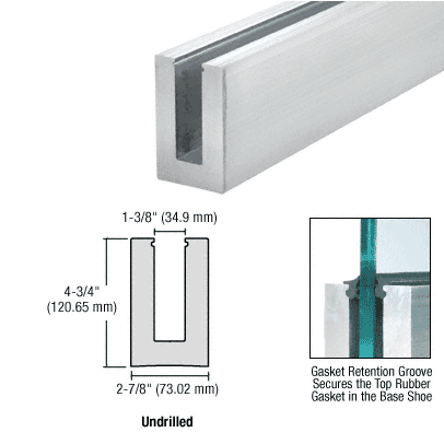 CRL Mill Aluminum L56 Series Standard Square Base Shoe Un-drilled for 9/16&quot; Laminated Tempered Glass - 10 ft Long | L56S10
