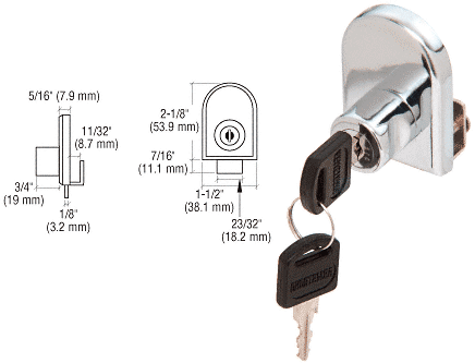 C.R. Laurence CRL Chrome Plated Cabinet Lock for Hinged Glass Doors  | LK10