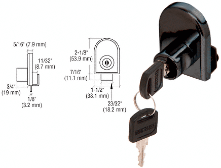 C.R. Laurence CRL Black Plated Cabinet Lock for Hinged Glass Doors - Keyed Alike  | LK12KA