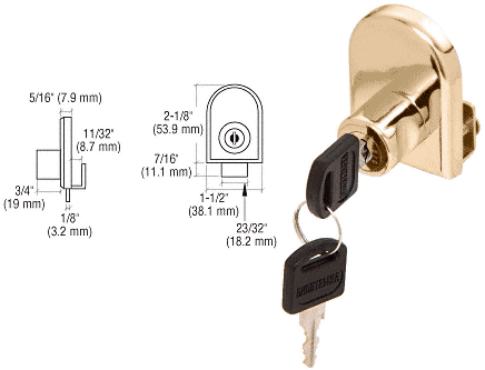 C.R. Laurence CRL Gold Plated Cabinet Lock for Hinged Glass Doors  | LK14