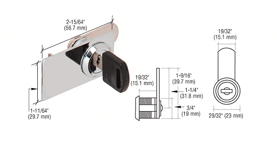 C.R. Laurence CRL Chrome Plated Lock for Cabinet Swinging Glass Doors - Keyed Alike  | LK30KA