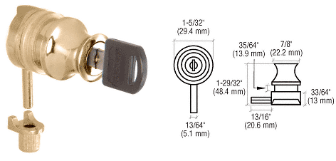 C.R. Laurence CRL Gold Plated Plunger Lock for 3/8&quot; Glass - Keyed Alike | LK340KA