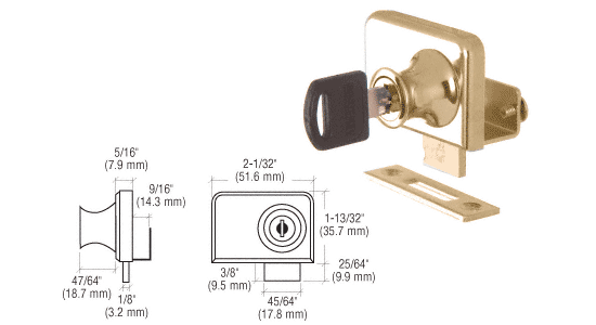 C.R. Laurence CRL Gold Plated Lock for 3/8&quot; Double Glass Doors - Keyed Alike | LK348KA