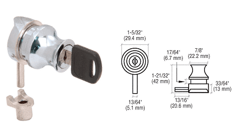 C.R. Laurence CRL Chrome Plated Cylinder Lock for 1/4&quot; Glass Doors - Keyed Alike  | LK38KA