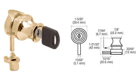 C.R. Laurence CRL Gold Plated Cylinder Lock for 1/4&quot; Glass Doors - Keyed Alike  | LK40KA