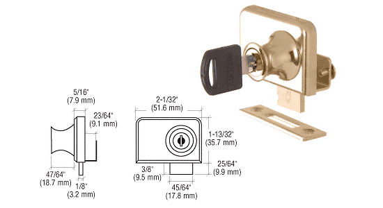 C.R. Laurence CRL Gold Plated Lock for 1/4&quot; Double Glass Doors - Keyed Alike  | LK48KA