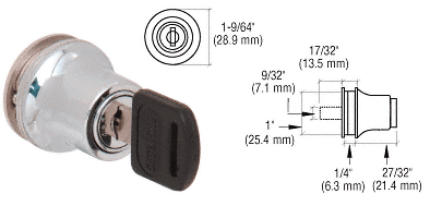 C.R. Laurence CRL Chrome Plated Lock for Cabinet Glass Doors  | LK50