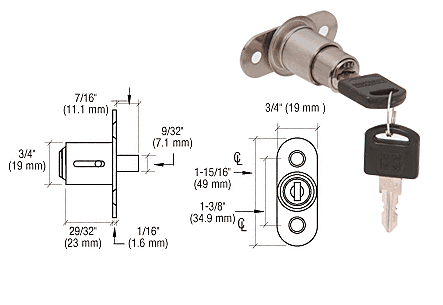 C.R. Laurence CRL Brushed Nickel Track Plunger Lock - Keyed Alike | LK55KA