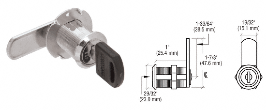 C.R. Laurence CRL Nickel Plated Cam Lock for Wood Doors - Keyed Alike  | LK56KA