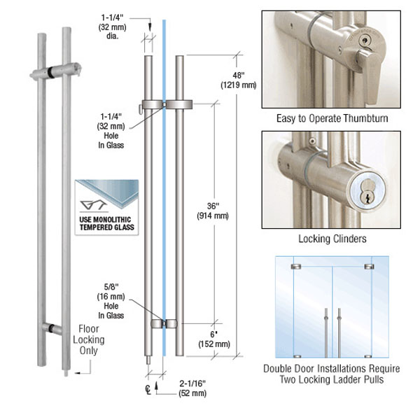 CRL 316 Brushed Stainless 48&quot; Locking Ladder Pull | LLPA48BS