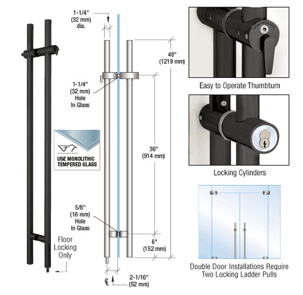CRL Matte Black 48&quot; Locking Ladder Pull | LLPA48MBL