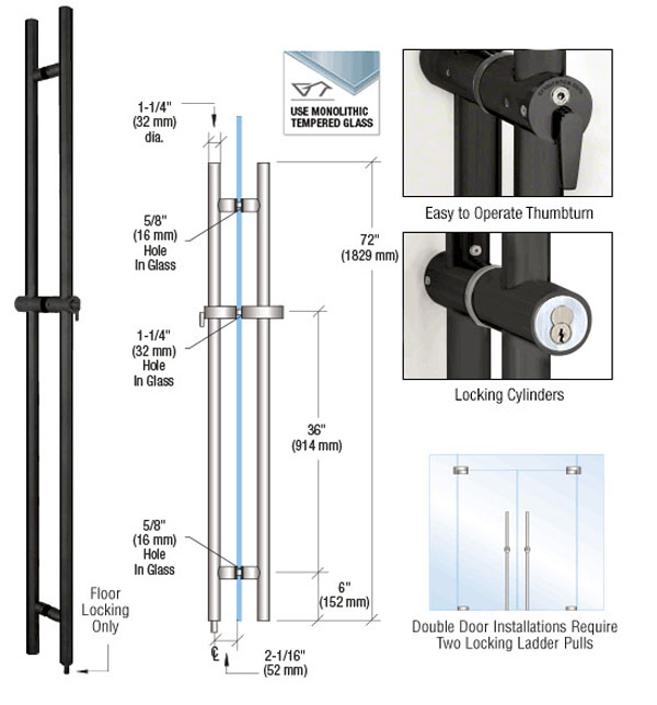 CRL Matte Black 72&quot; Locking Ladder Pull | LLPA72MBL