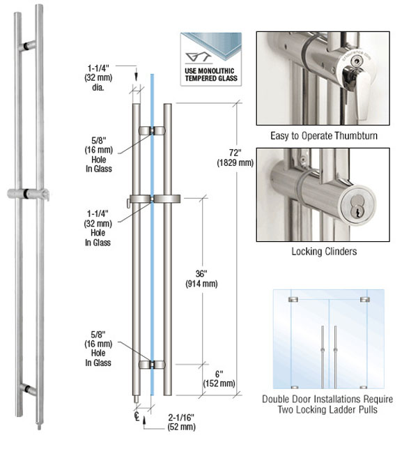 CRL 316 Polished Stainless 72&quot; Locking Ladder Pull | LLPA72PS