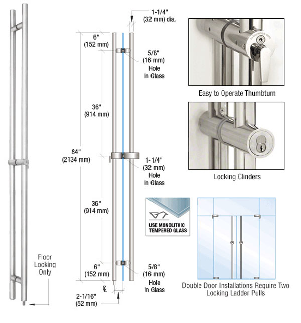 CRL 316 Polished Stainless 84&quot; Locking Ladder Pull | LLPA84PS
