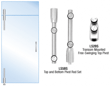C.R. Laurence CRL Brushed Stainless Pivot Door System for Use With Free-Swinging Doors With Top and Glass Transom Mount Pivot - Set | LS24BS