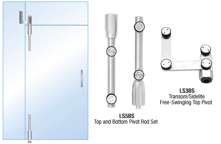 C.R. Laurence CRL Brushed Stainless Pivot Door System for Use With Free-Swinging Doors With Sidelite and Glass Transom Bracket - Set | LS34BS