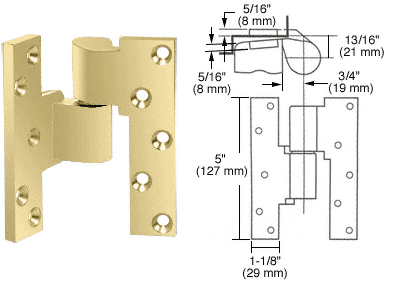 C.R. Laurence CRL Rixson Polished Brass Finish Left Hand 3/4&quot; Offset Intermediate Pivot | M19LHPB