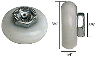 C.R. Laurence 3/4&quot; Oval Edge Nylon B.B. Sliding Shower Door Roller; Threaded Hex Hub - Bulk Package | M6000B