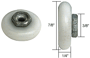 C.R. Laurence 7/8&quot; Oval Edge Nylon B.B. Shower Door Roller with Threaded Hex Hub - Bulk | M6002B