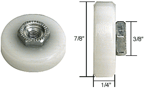 C.R. Laurence CRL 7/8&quot; Flat Edge Nylon B.B. Shower Door Roller with Threaded Hex Hub - Package | M6003