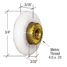 C.R. Laurence 3/4&quot; Sliding Shower Door Oval Edge Roller with Metric Thread - Package | M6206