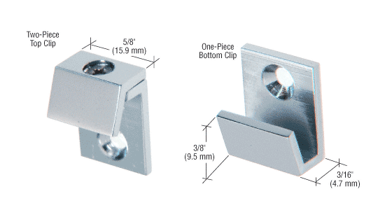 C.R. Laurence CRL Chrome 5/8&quot; Wide Beveled Mirror Clips - Set | MC00CH