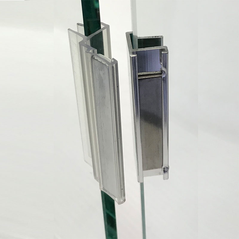Clear Polycarbonate U-Channel with Stainless Steel Strike Plate and Brushed Nickel U-Channel with Magnet for 3/16&quot; and 1/4&quot; Glass Shower Doors | MPCUBN