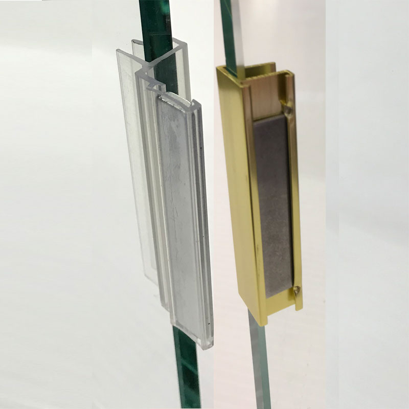 Clear Polycarbonate U-Channel with Stainless Steel Strike Plate and Bright Gold U-Channel with Magnet for 3/16&quot; and 1/4&quot; Glass Shower Doors | MPCUGP