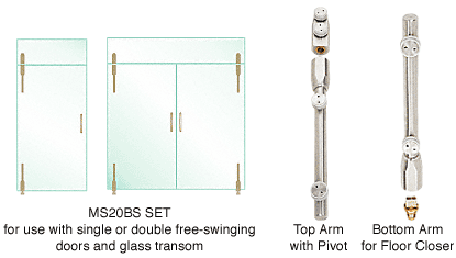 C.R. Laurence CRL Pivot Door System for Use With Single or Double Free-Swinging Doors and Glass Transom - Set | MS20BS