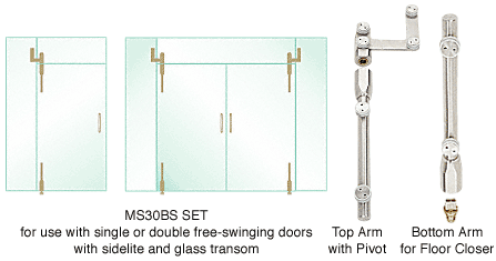 C.R. Laurence CRL Pivot Door System for Use With Single or Double Free-Swinging Doors With Sidelite and Glass Transom With MS6BS Transom/Sidelite Bracket | MS30BS