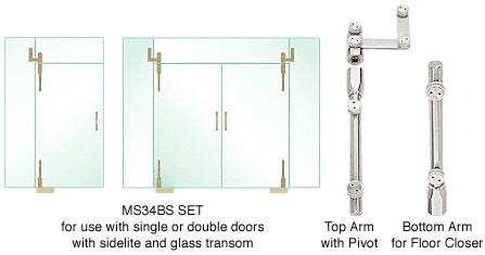 C.R. Laurence CRL Pivot Door System for Use with Single or Double Doors With Sidelite and Glass Transom and MS6BS Transom/Sidelite Bracket - Set | MS34BS