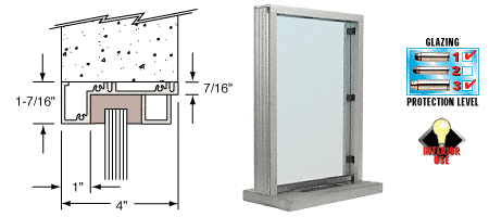 C.R. Laurence CRL Satin Anodized Aluminum Narrow Inset Frame Interior Glazed Exchange Window with 12&quot; Shelf and Deal Tray | N11W12A