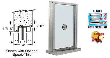 C.R. Laurence CRL Satin Anodized Aluminum Narrow Inset Frame Exterior Glazed Exchange Window with 12&quot; Shelf and Deal Tray | N1EW12A