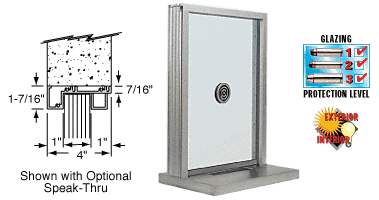 C.R. Laurence CRL Satin Anodized Narrow Inset Frame Exterior Glazed Exchange Window with 18&quot; Shelf and Deal Tray | N1EW18A