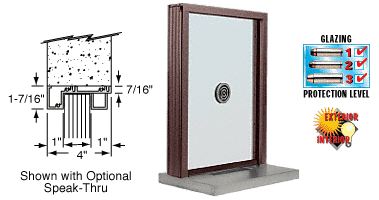 C.R. Laurence CRL Duranodic Bronze Finish Narrow Inset Frame Exterior Glazed Exchange Window with 18&quot; Shelf and Deal Tray | N1EW18DU