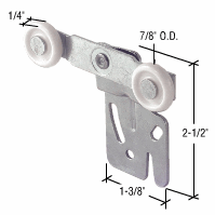 C.R. Laurence CRL Wardrobe and Closet Door Roller for Acme, Tandem Style, Front Mount, 1/4&quot; Offset, Nylon, 7/8&quot; Diameter | N6502