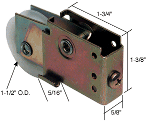 C.R. Laurence 1-1/2&quot; Nylon Sliding Mirror Door Roller 9/16&quot; Wide Housing for Marshall | N6576