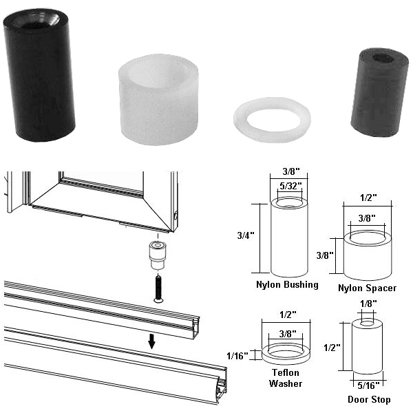 Nylon Bushing Kit and Door Stop for Framed Pivot Shower Doors | NB12