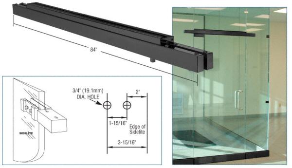 C.R. Laurence CRL 84&quot; Long Black Anodized Double Narrow Floating Header with Surface Mounted Top Pivots for 72&quot; Wide Opening | NFH4BLD