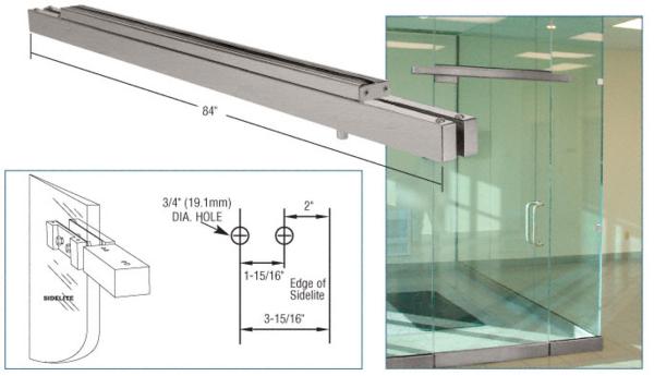 C.R. Laurence CRL 84&quot; Long Brushed Stainless Double Narrow Floating Header with Surface Mounted Top Pivots for 72&quot; Wide Opening | NFH4BSD