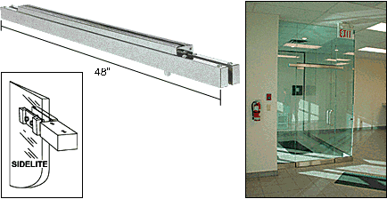 C.R. Laurence CRL 48&quot; Long Brushed Stainless Narrow Floating Header with Surface Mounted Top Pivots for 36&quot; Wide Opening | NFH4BSS