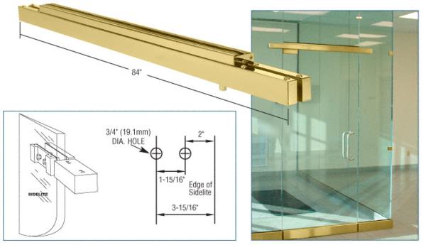 C.R. Laurence CRL 84&quot; Long Polished Brass Double Narrow Floating Header with Surface Mounted Top Pivots for 72&quot; Wide Opening | NFH4PBD