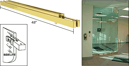 C.R. Laurence CRL 48&quot; Long Polished Brass Narrow Floating Header with Surface Mounted Top Pivots for 36&quot; Wide Opening | NFH4PBS